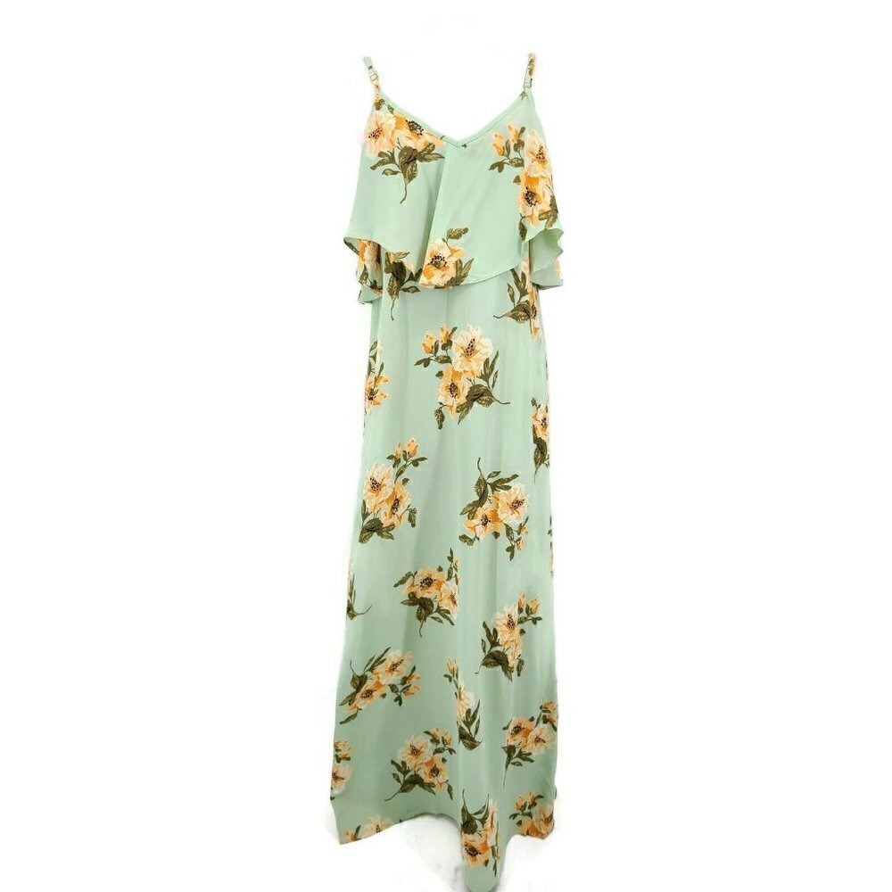 New Flynn Skye Dreamy Maxi Dress Womens Large Mint Gatherings Floral Rayon